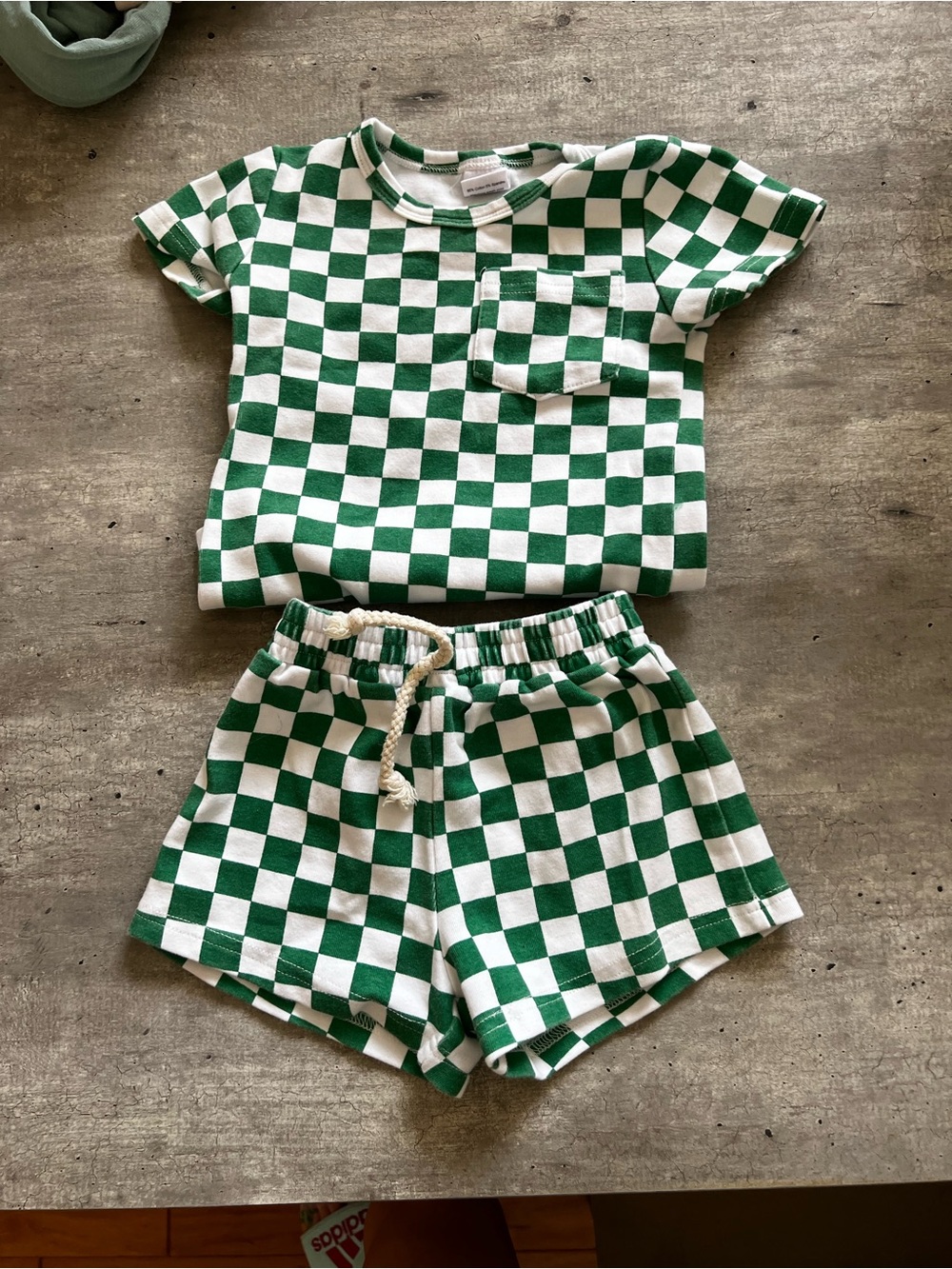 Kids Green Checkerboard Short Sleeve Tee by